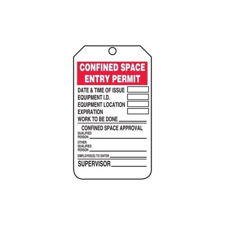 Accuform Safety Tags, CONFINED SPACE ENTRY PERMIT, 5.75in x 3.25in, RP-Plastic, 5PK TCS323PTM